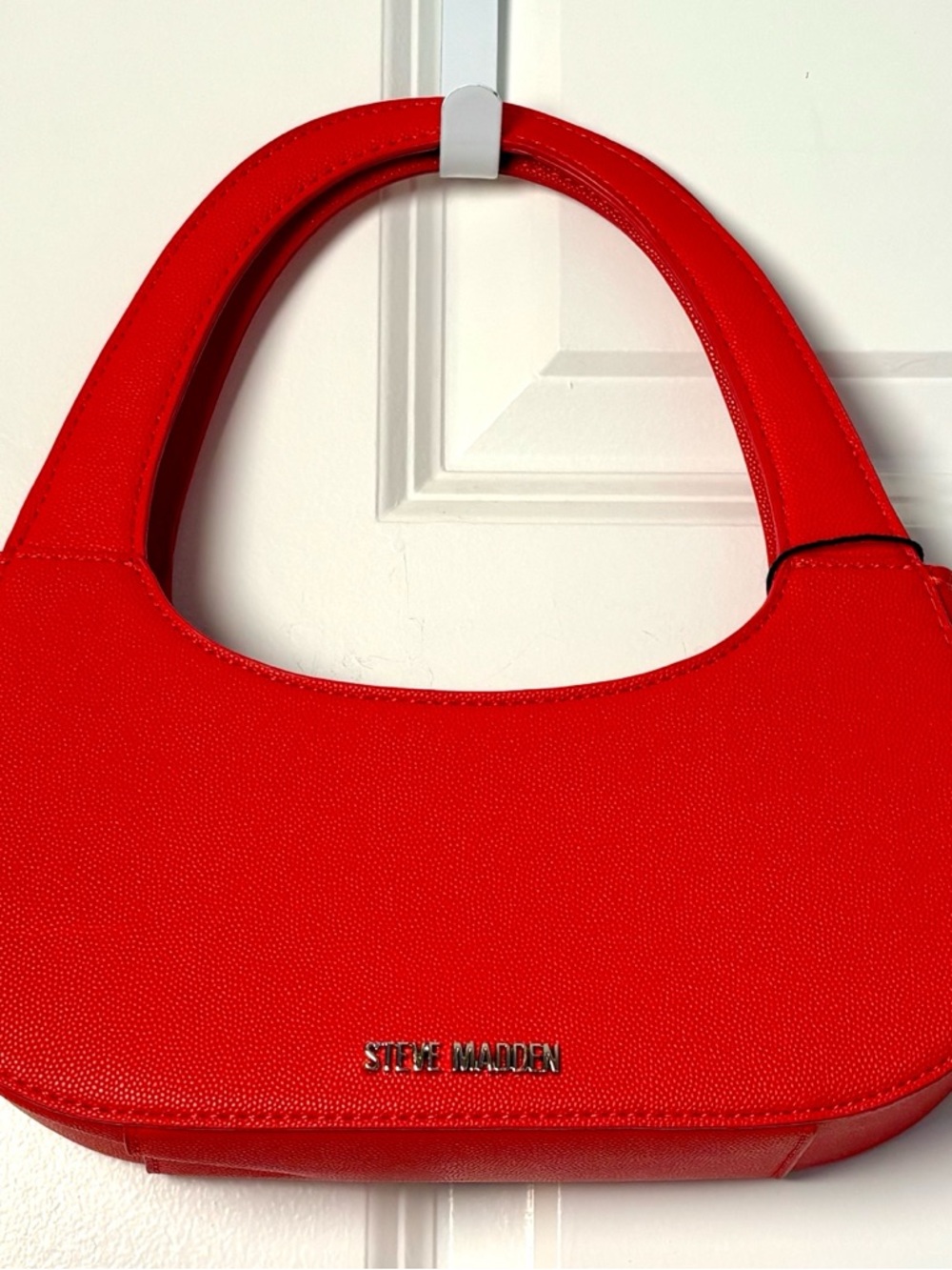 Steve Madden Red “Tomato” Crescent Shoulder Handbag w/ Silver-Tone Hardware